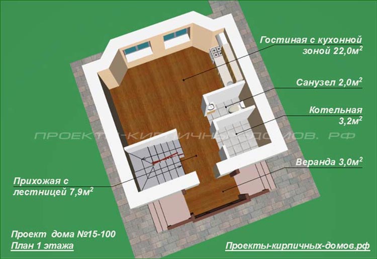 План 1 этажа двухэтажного дома 6 на 6