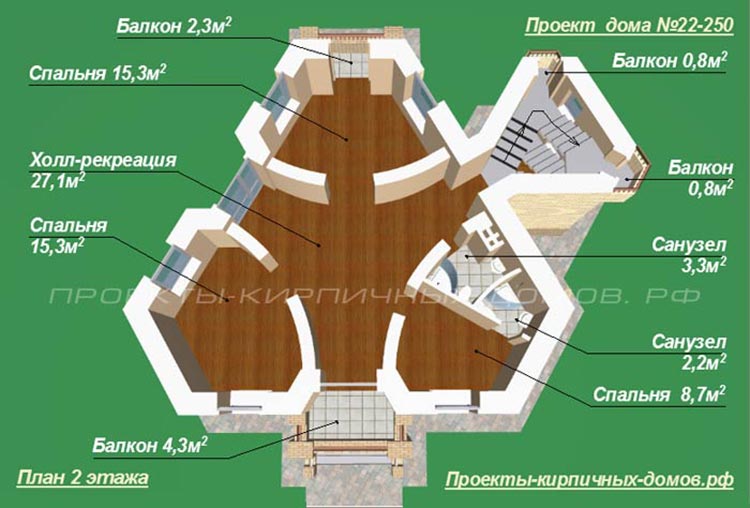 План 2 этажа треугольного дома