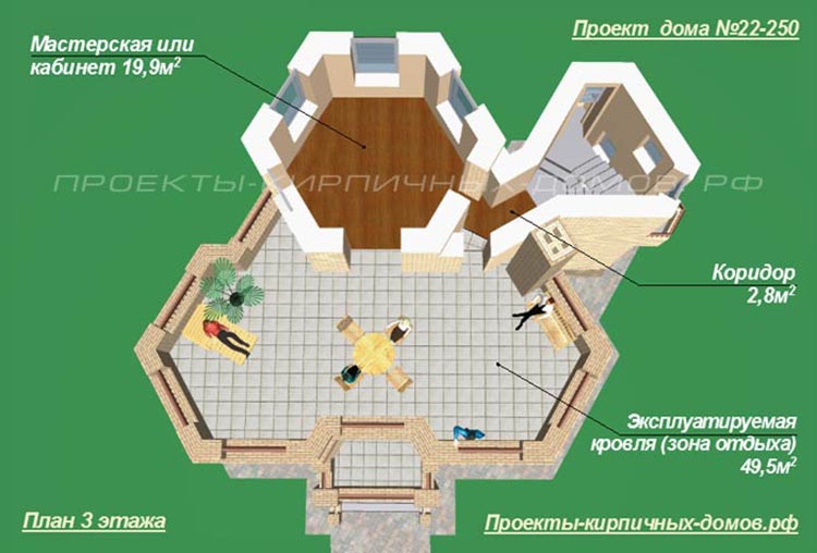 План 3 этажа треугольного дома