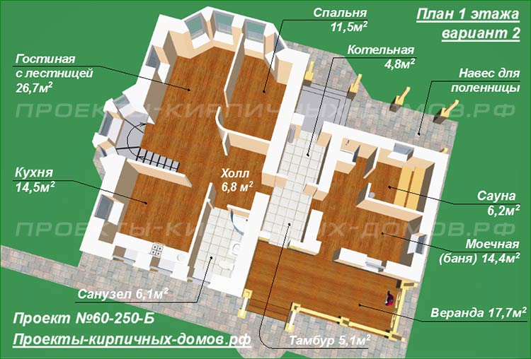 План 1 этажа дома с сауной - вариант 2