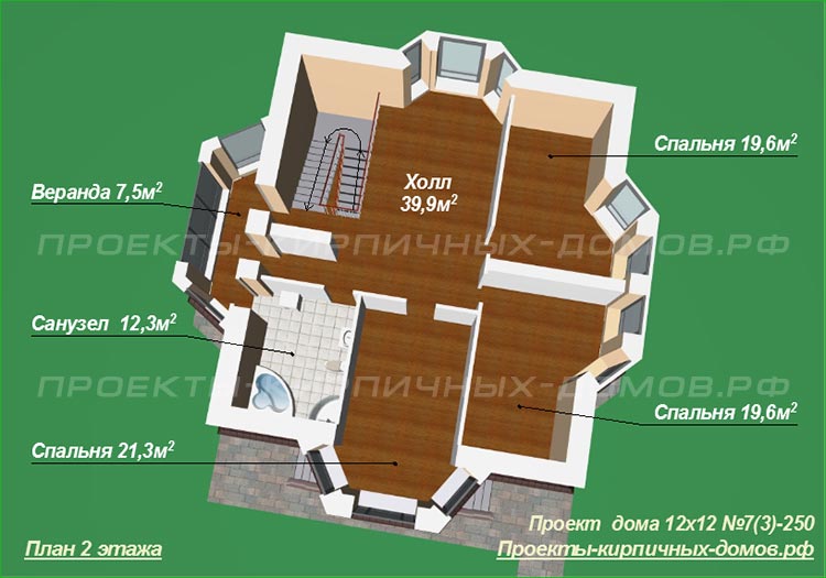 План второго этажа дома 12х12 двухэтажного