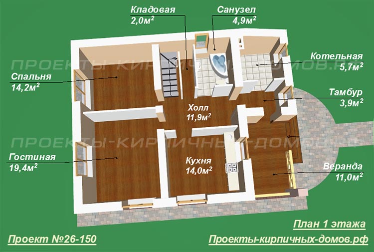 План 1 этажа дома дома 9 на 12