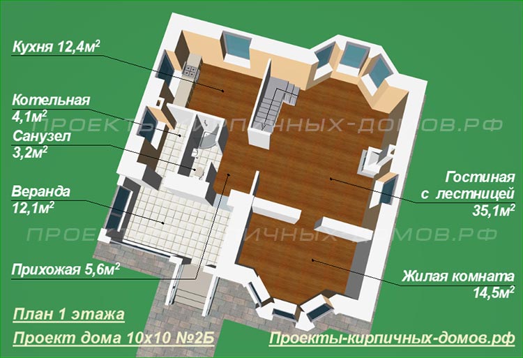 План 1 этажа дома 10 на 10м