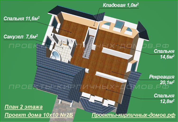 План мансардного этажа дома 10х10м