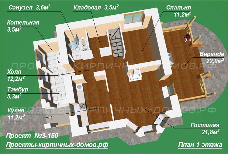 План первого этажа двухэтажного дома 9 на 10