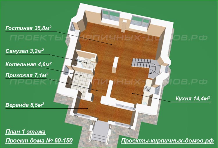 План первого этажа двухэтажного дома 8 на 10