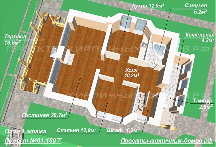 План первого этажа дома с террасой 