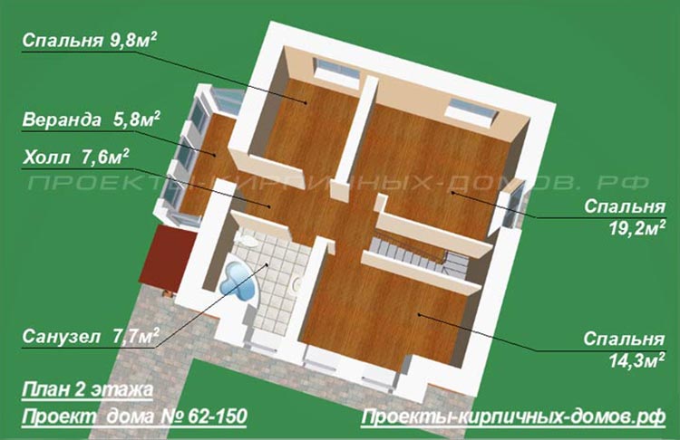 План 2 этажа двухэтажного дома 9 на 9