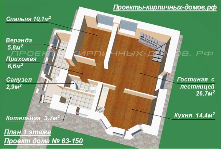 План первого этажа двухэтажного дома 8 на 8
