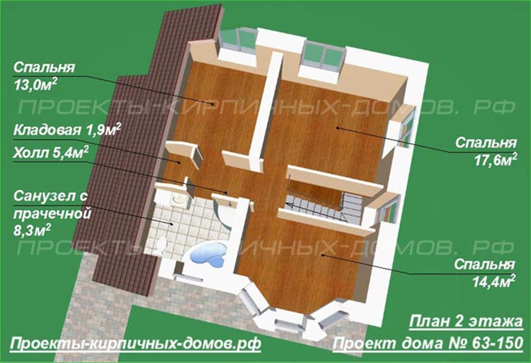 План второго этажа дома 8х8м - вариант 2