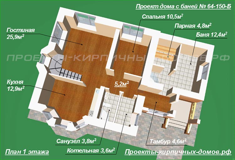 План 1 этажа дома с баней