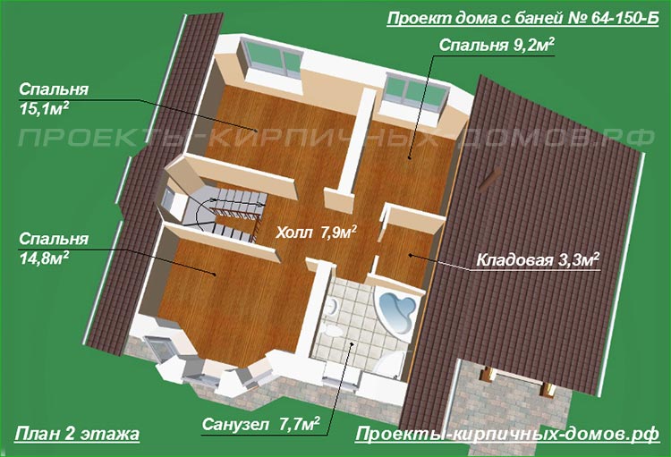 План 2 этажа дома с баней