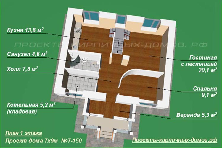 План 1 этажа дома 7 на 9 м