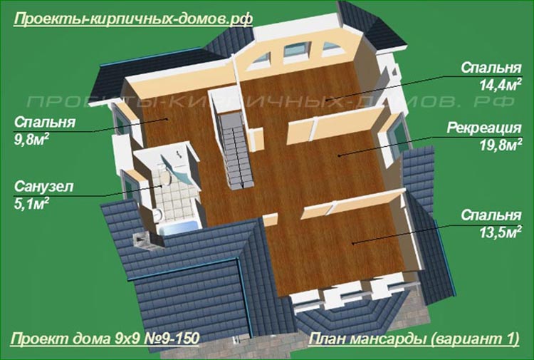 план 2 этажа дома 9 на 9 (1 вариант)