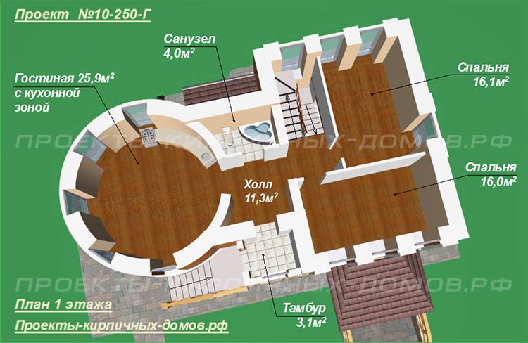 План первого этажа частного дома с гаражом