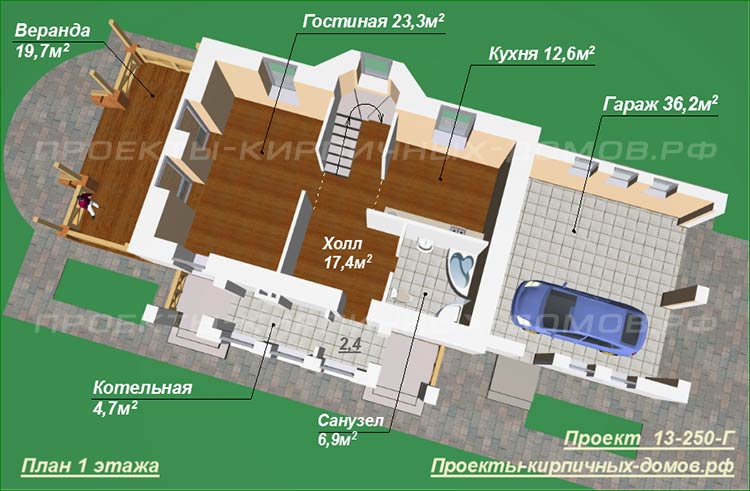 План первого этажа дома для узкого участка