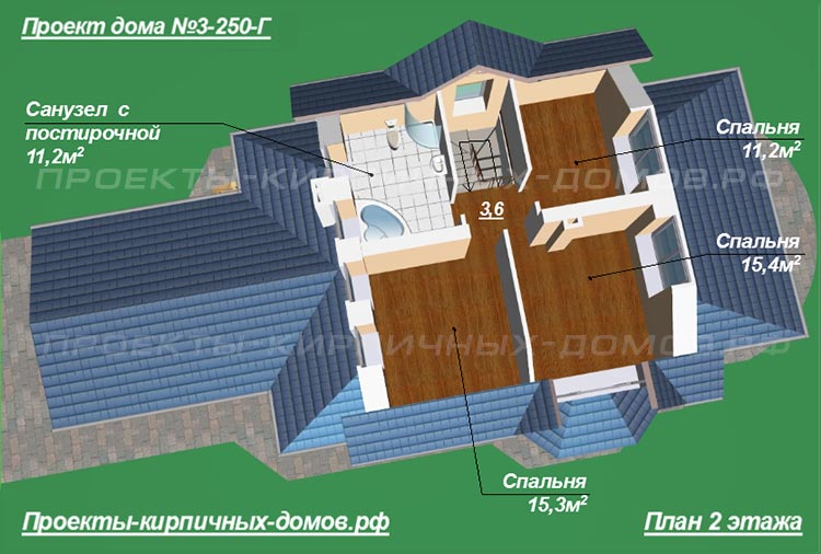 План второго этажа дома 8х8 с гаражом
