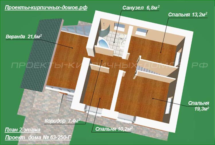 План 2 этажа двухэтажного коттеджа 8 на 14 с гаражом