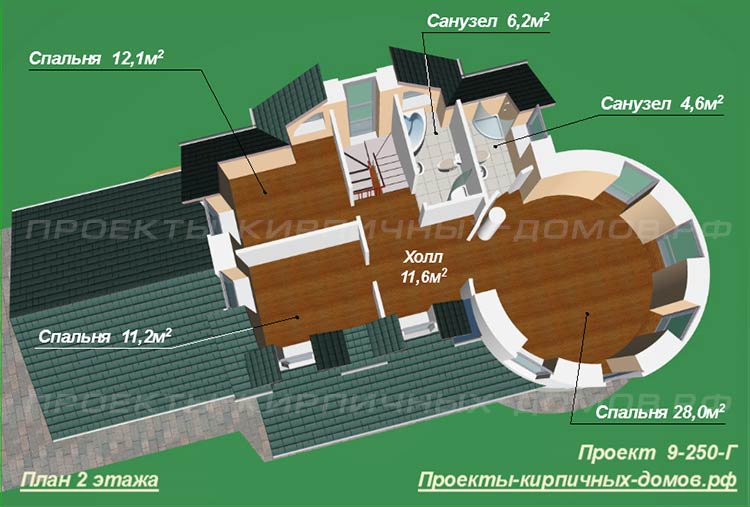 План второго этажа дома с башней