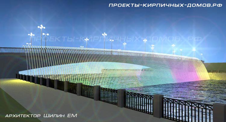 Цветовой фонтан на Юбилейном мосту к 300-летию Омска