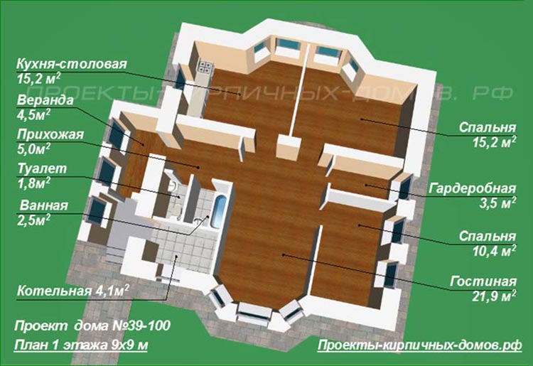 План одноэтажного дома 9 на 9