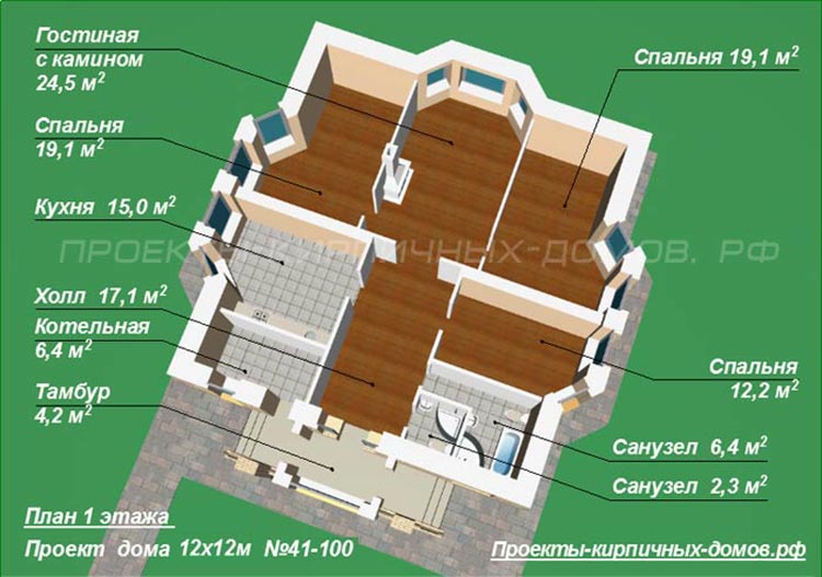 План одноэтажного дома 12 на 12